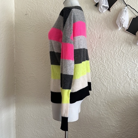 Scott & Scott London Pimicilo Neon Stripe Cashmere Sweater Small Black Gray Pink - Picture 8 of 14